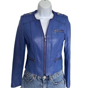 WHITE HOUSE Black Market Blue Leather Jacket Size S